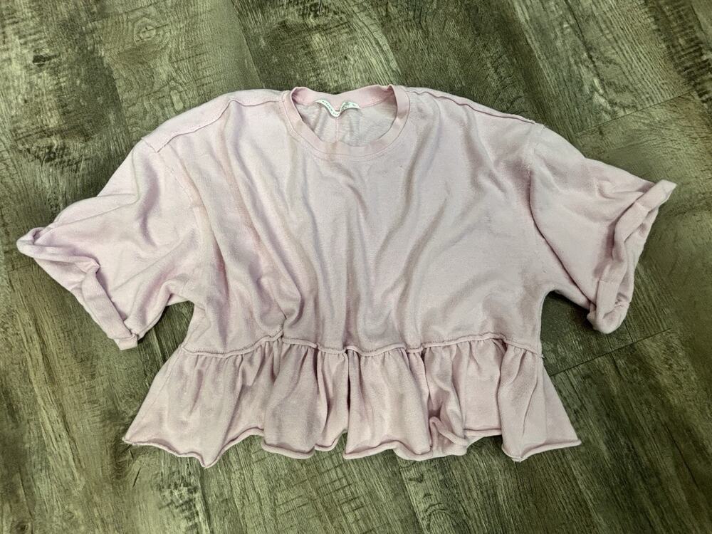 Altard State Sabrina Ruffle Babydoll Top Large L Pink Raw Edge Peplum Tee Shirt